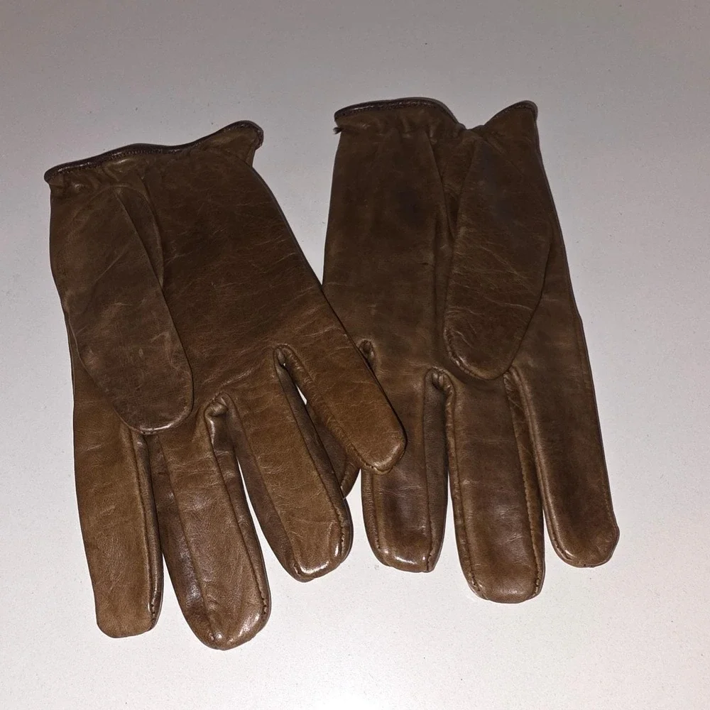 AUTHENTIC Emporio Armani Leather Gloves Amber Brown Women's Size L Lambskin Rich